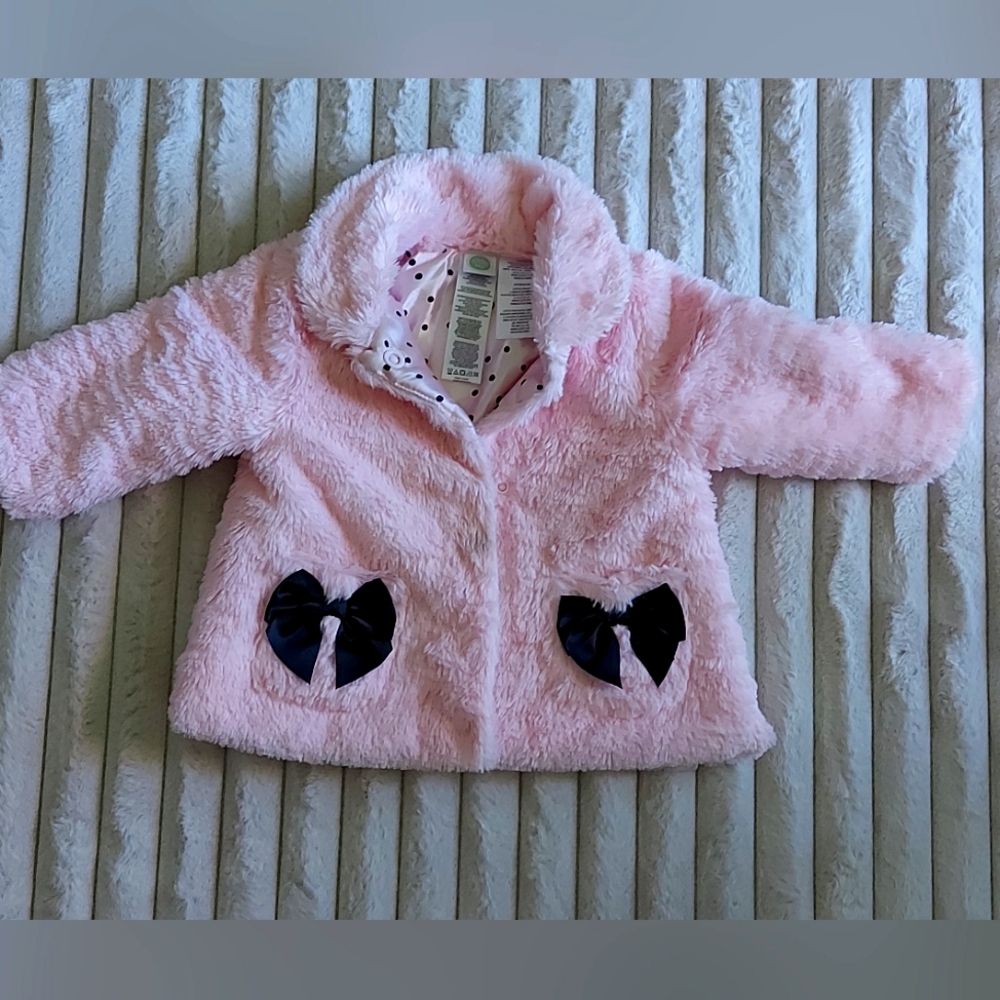 Pink Fuzzy Kids Jacket with Bow Accents